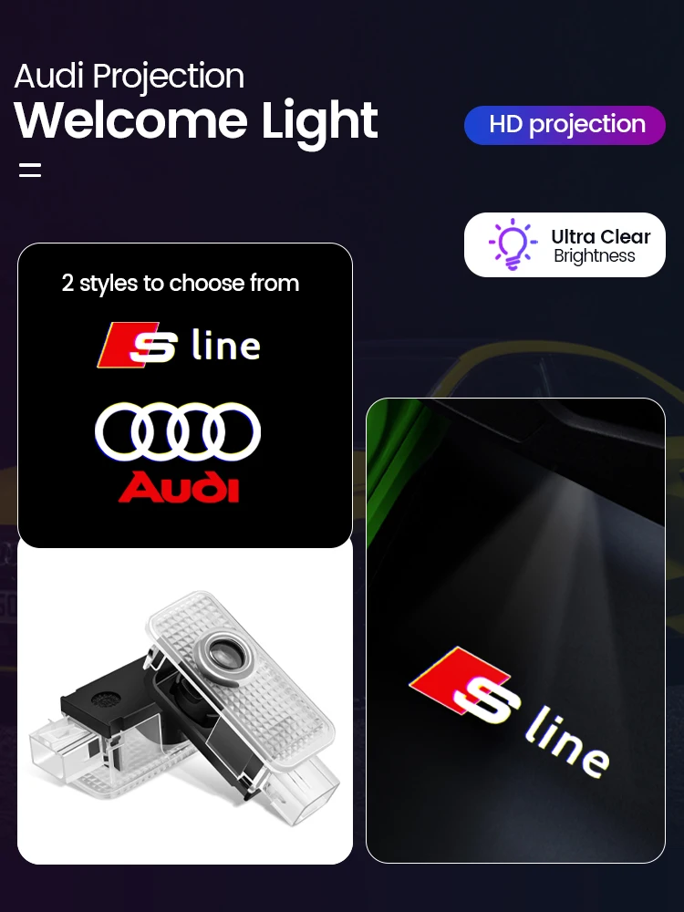 2 Stück LED HD Auto-Türlogo-Willkommenslicht-Projektorlampen für Audi A1 A2 A3 A4 A5 A6 A7 A8 Q1 Q2 Q3 Q4 Q5 Q6 Q7 Q8 TT RS3 S5 B8 S3