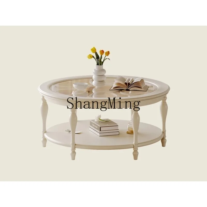 

ZHB cream wind round coffee table cherry wood modern simple small apartment living room household tempered glass tea table
