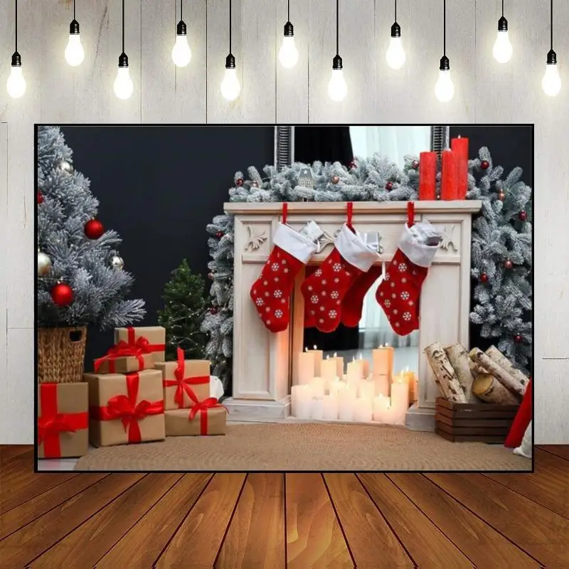 

Merry Christmas Xmas Tree Background Decor Photo Winter Custom Birthday Backdrop Cartoon Photography Backdrops Holiday Family