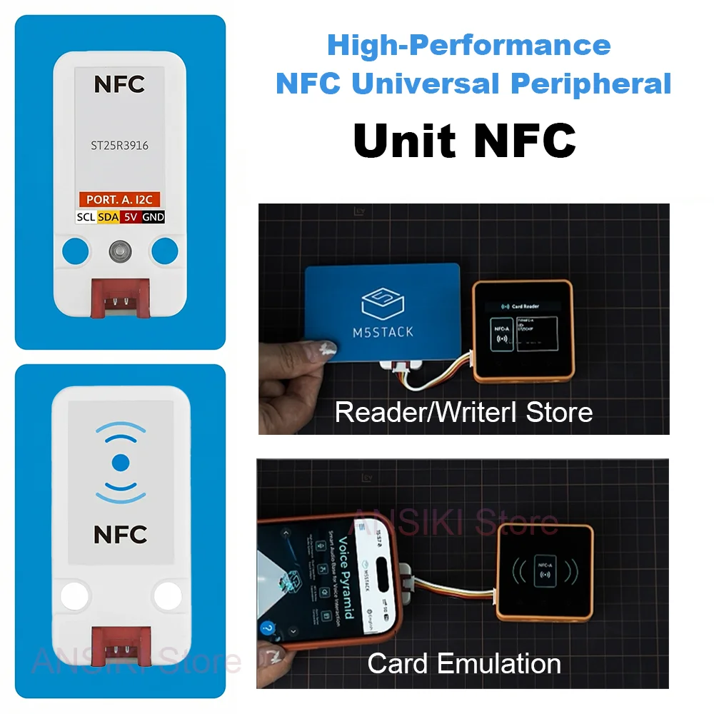 M5Stack Unit NFC ST25R3916 NFC Module 13.56MHz RFID Read Write Unit I2C Interface for IoT Access Control Systems