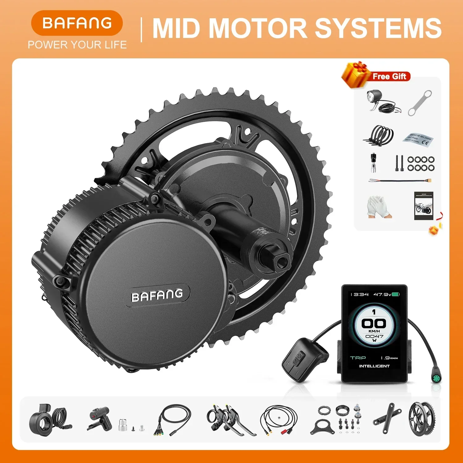 Bafang Engine 250W 350W 500W 750W 1000W Motor Kit 36V 48V 52V Mid Drive Electric Bike Conversion Kits 8fun BBS01B BBS02B BBSHD