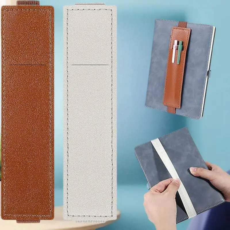 Elastic Band PU Leather Adjustable Pen Holder for Notebook Binder