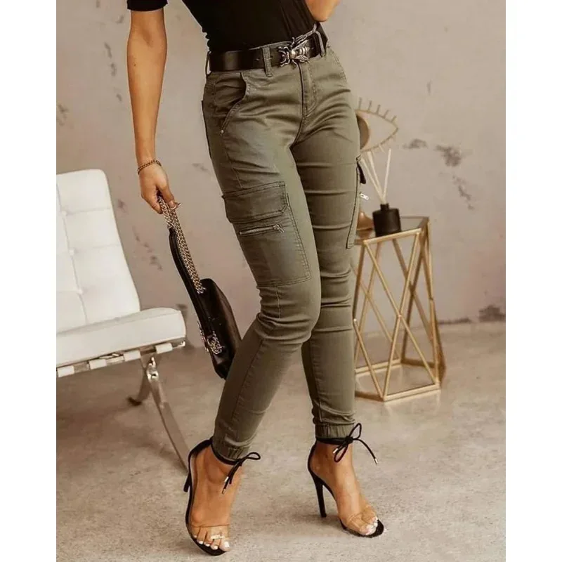 Fashion New Slim Fit Pencil Pants Women Streetwear Solid Casual Trousers Women Joggers Pockets Cargo Pants Female Pantalon 26211