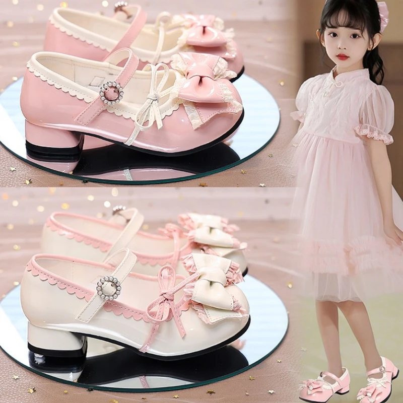 فتاة الأميرة حذاء 2025 الربيع والخريف جديد لو فو حذاء موضة الأطفال القوس مكافحة أحذية من الجلد الرقص الفتيات فول الأحذية #1