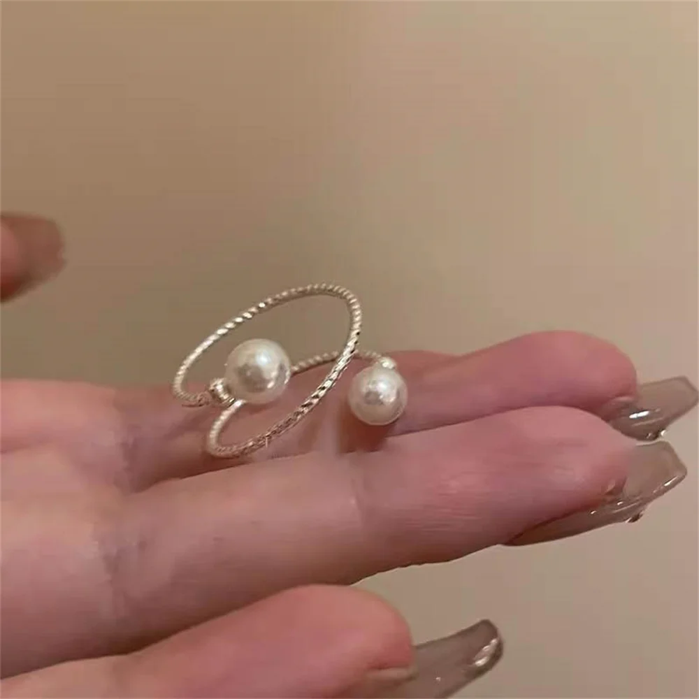 Simple Pearl Ring For Women Fashionable Silver Color Spiral Opening Adjustable Ring Trendy Jewelry Accessories