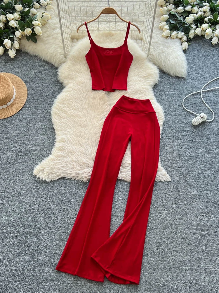 

Женская повседневная майка Spor ort и утягивающие брюки с высокой талией, комплект из двух предметов, модный летний наряд, длинные брюки с высокой талией...