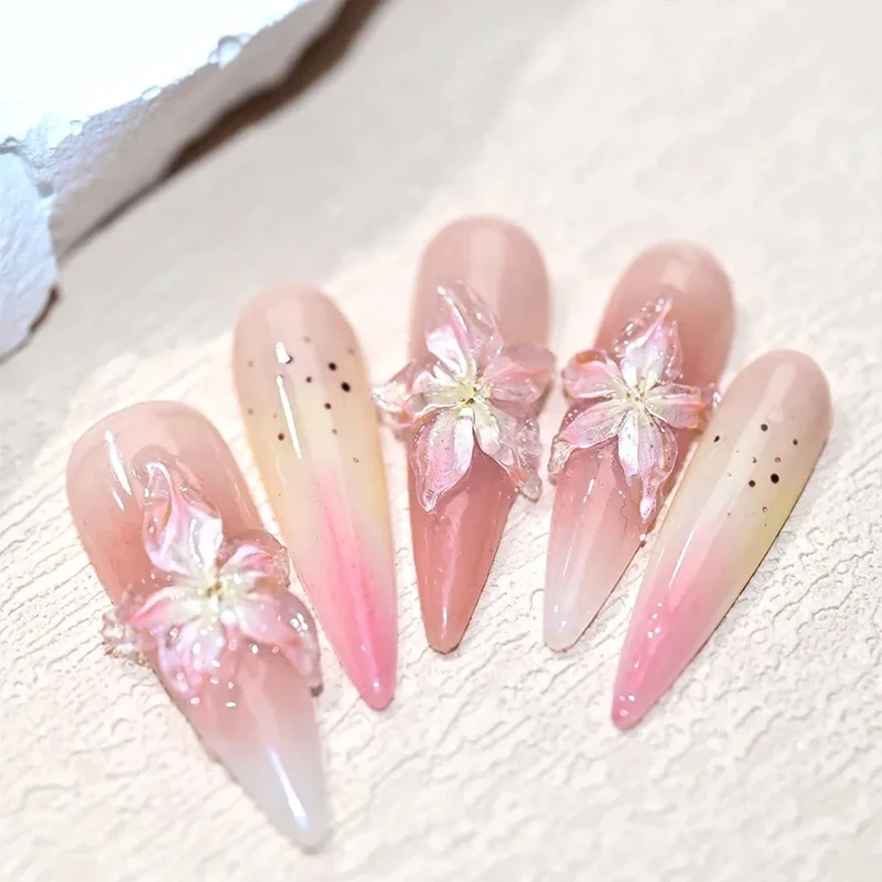 5d Sticker Lily Flower Nail Decals Jelly Nail Art Decorations Acrylic Adhesive Gel Sliders Summer Stickers Manicure Accessories