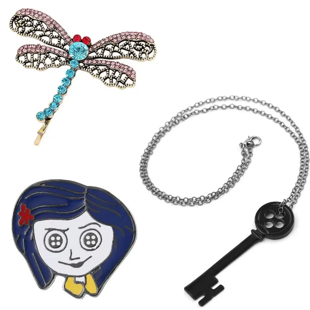 Coraline & The Secret Door Brooch Butterfly Hairpin Necklace Girly Zigzag Fashion Dragonfly Tiara Halloween Lady\'s Gift Disney