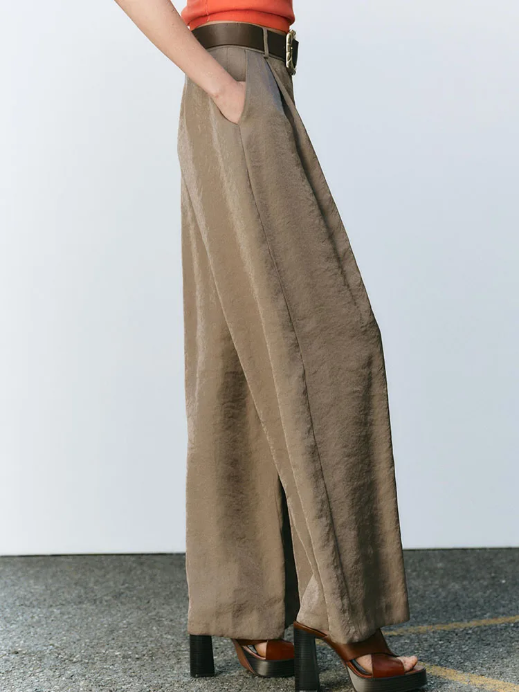 بنطلون نسائي واسع الساق للتنحيف بتصميم عصري جديد لموسم الربيع، مصنوع من الحرير الساتان مع حزام، زي مسرحي عرقي أنيق للسيدات