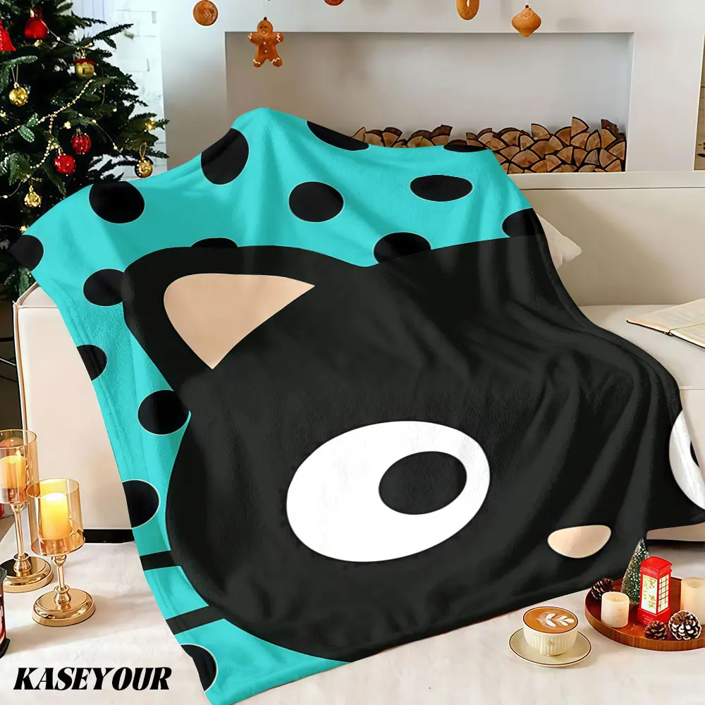 Turquoise Polka Dot Cat Winter Summer Flannel Blanket Throw Fleece Soft Fuzzy Plush Cozy Fleece Blankets for Sofa Ideal Gifts