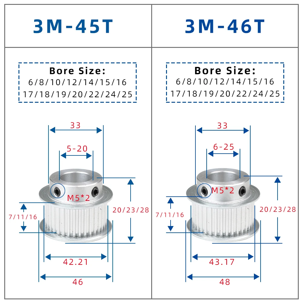 3M 45T 46T سبيكة بكرة BF شكل الملعب 3 مللي متر بكرة عجلة حزام عرض 6/10/15 مللي متر تتحمل 6/8/10/12/14/15/16/17/19/20 مللي متر لجزء المحرك #2