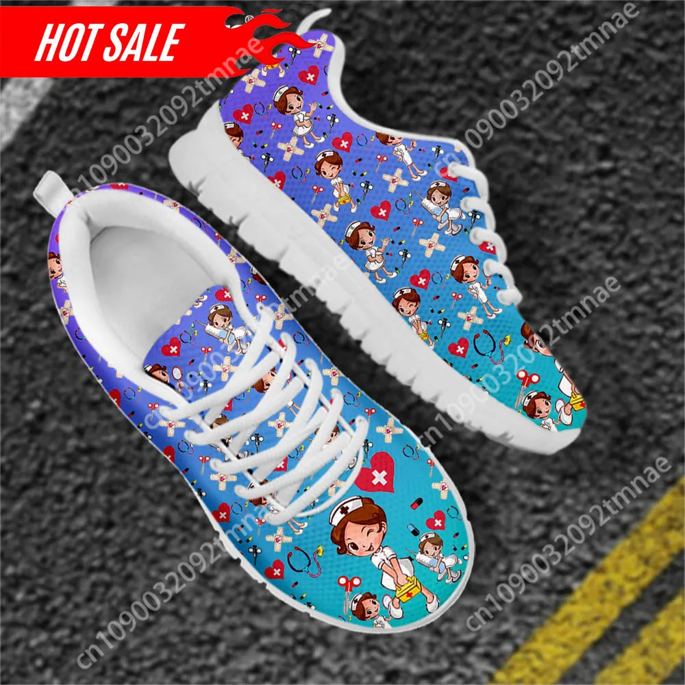 

Cartoon Nurse Sneakers Brand Gradient Design Nursing Shoes Flats for Womens Lace Up Mesh Footwear Zapatillas Mujer Custom