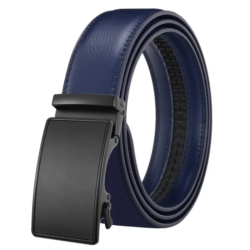 Brand Blue Genuine Leather Men Belt High Quality Belts For Suit Pants New Design Business Alloy Automatic Buckle Waistband B1302