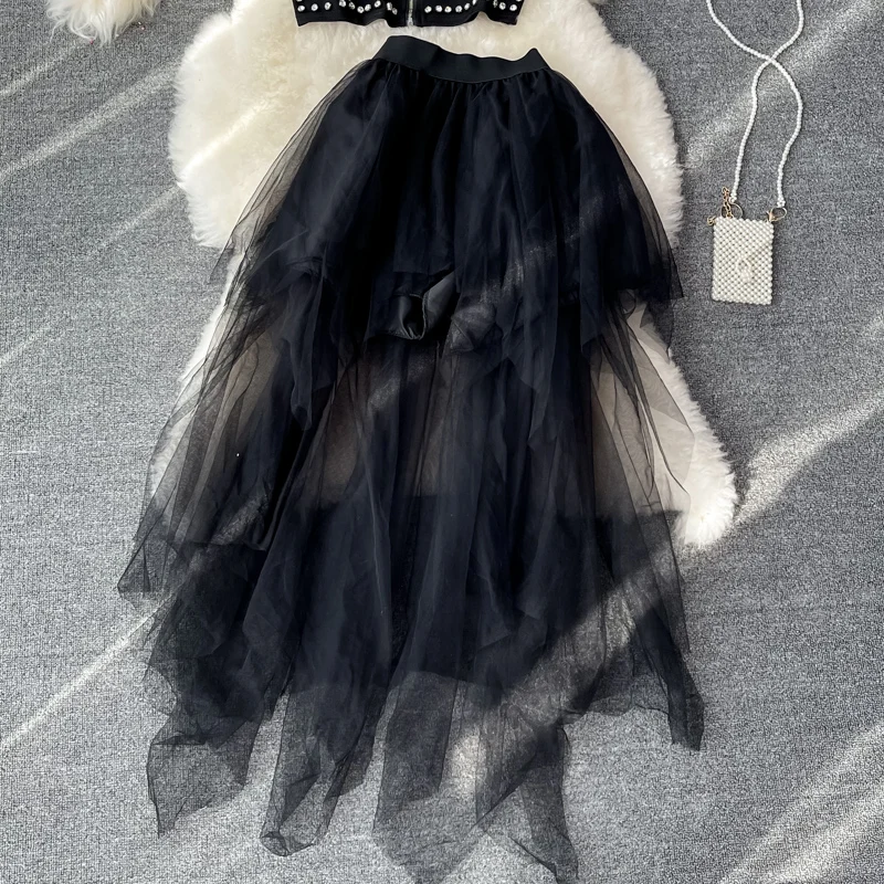 تنورة دانتيل غير منتظمة على شكل حرف a وقميص ort مع حمالة صدر ماسية طقم ملابس صيفية للسيدات تنورة بطول f #3