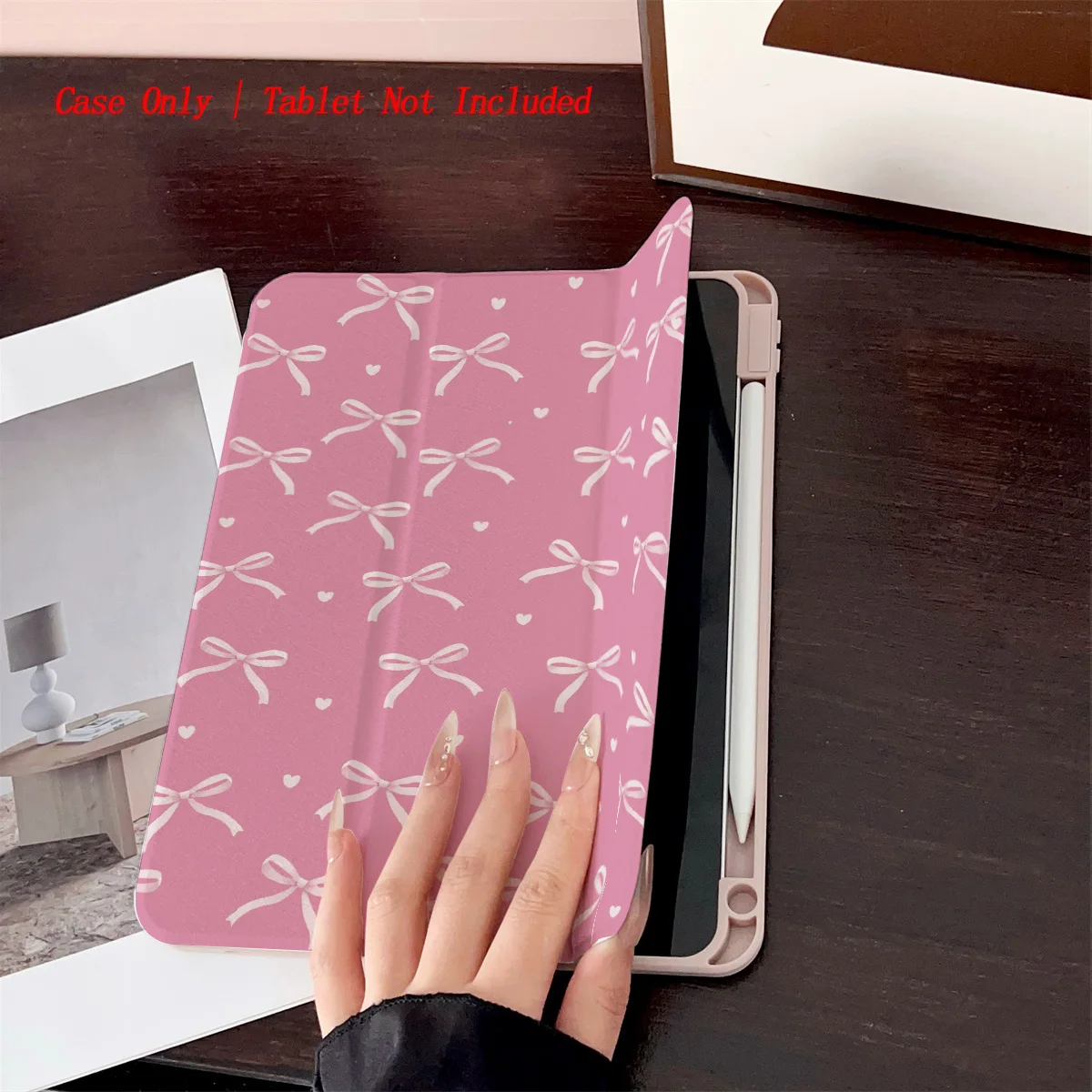 حافظة iPad مطبوعة بعقدة وردية اللون لجهاز Pro 12.9/11/Air 10.9/iPad 10.2/Mini 6، غطاء مقاوم للصدمات ومقاوم للاهتراء