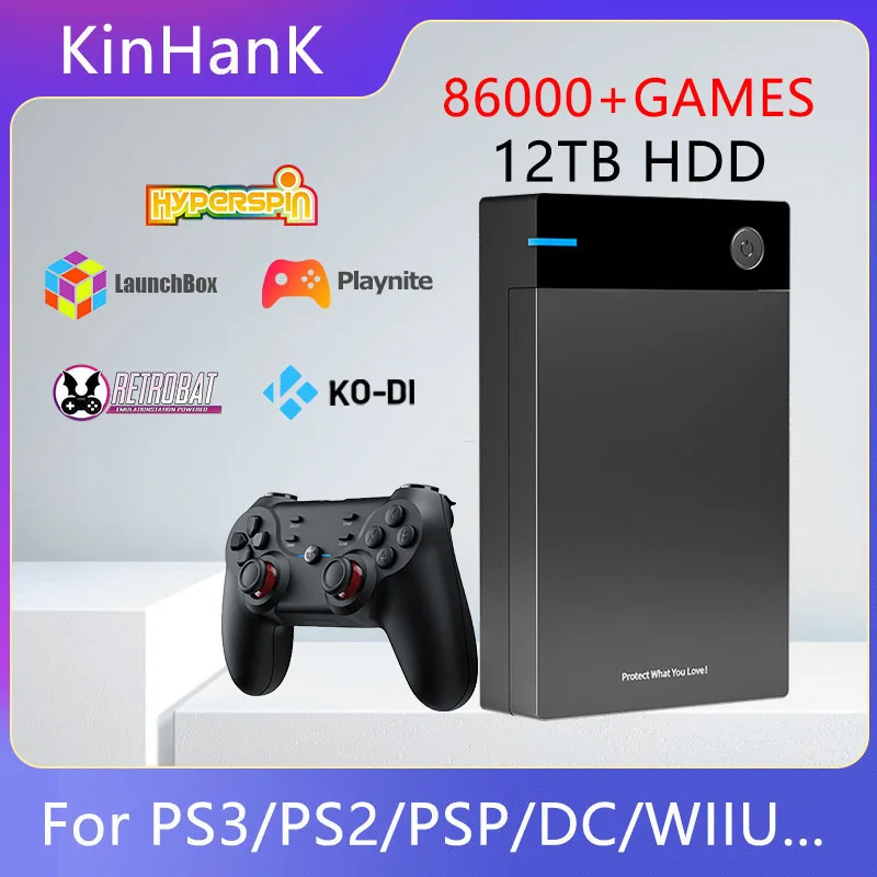 وحدة تحكم فائقة 12T Gaming HDD مع صندوق إطلاق Hyperspin Retrobat Playnite TeknoParrot لجهاز PS3 PS2 PSP WII WIIU مع 86000+ ألعاب