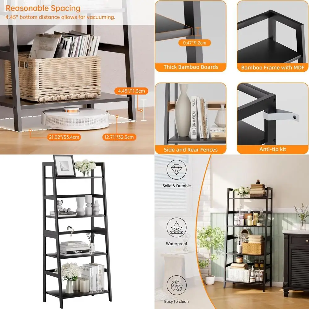 

4-Tier Bamboo Bookshelf, Elegant Storage Rack for Home Office, Living Room, and Kitchen