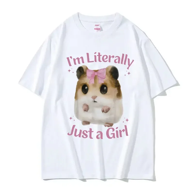 I'm Really Just A Girl Cute Sad Hamster Funny Expression Pack T-shirt Women's Casual Fashion T-shirt Cute Clothing Graphic Y2K