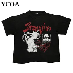 Men's T-Shirt Oversized Cotton Hip Hop Streetwear Shadow Graphic Gothic Vintage Short Sleeve Tee Top Korean Fashion Y2k Clothing