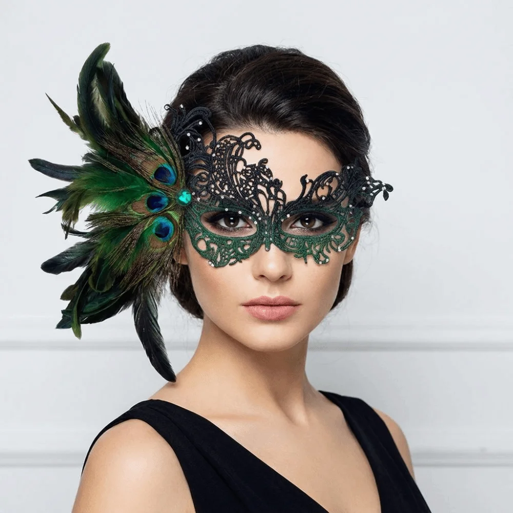Rhinestone Half-Face Lace Mask Seductive Style Cosplay Feather Mask Fancy Prom Masquerade Masquerade Mask