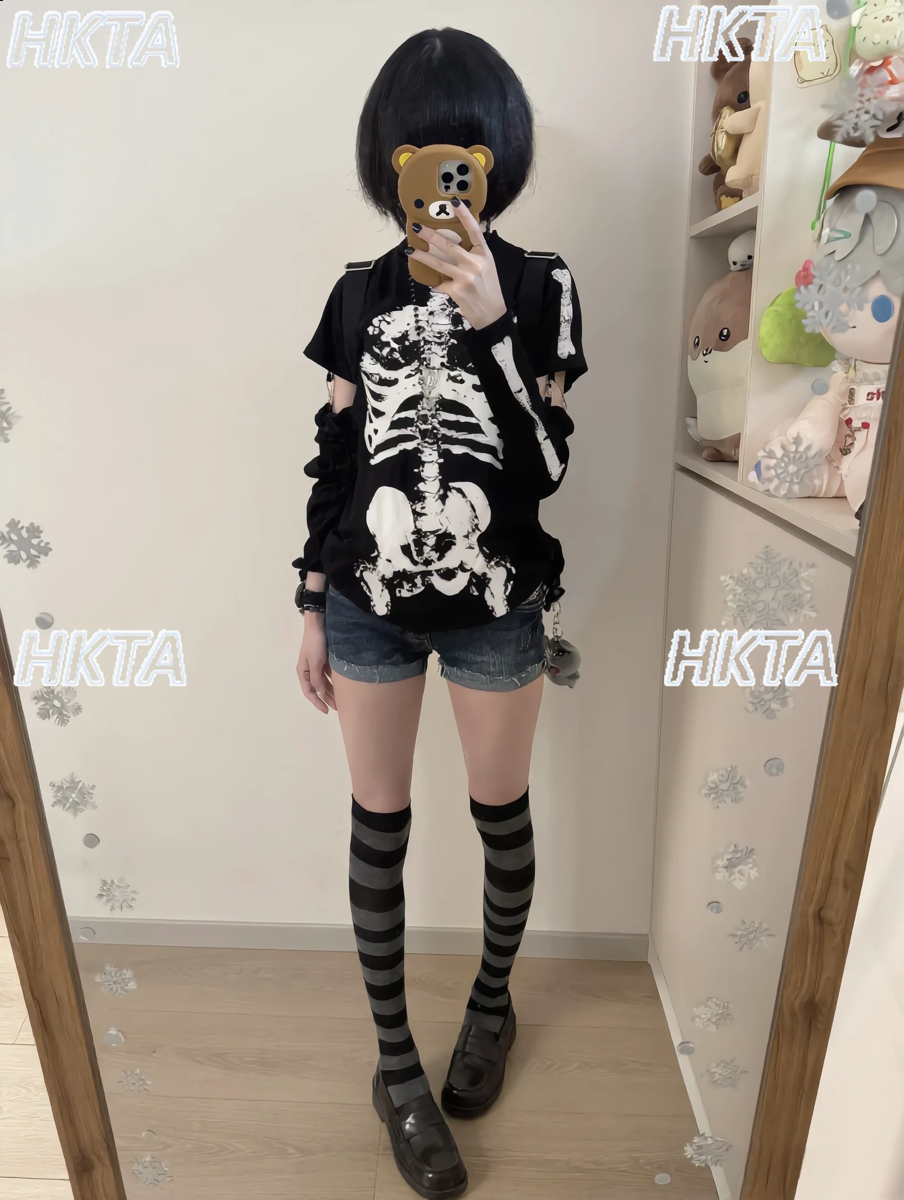 Japanese 2026 Summer New Subculture Dark Y2k Street Print Slim Top Black Tshirt Millennial Personality Long Sleeve T Shirt Women