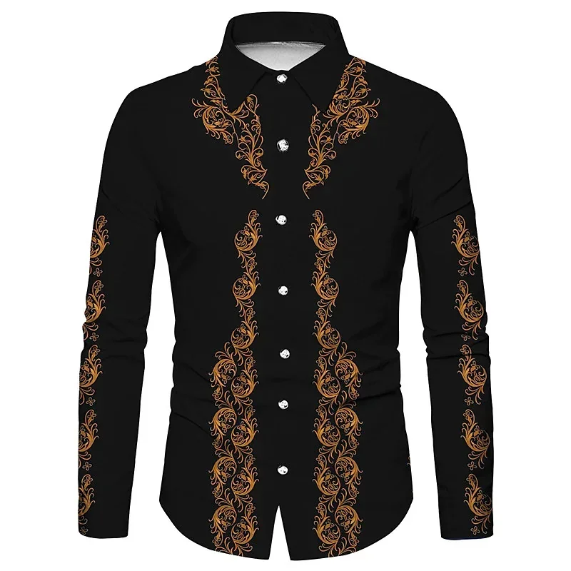 Tribal western men\'s top shirt pattern blue pink black trendy fashion casual party high quality material 2023 new suit