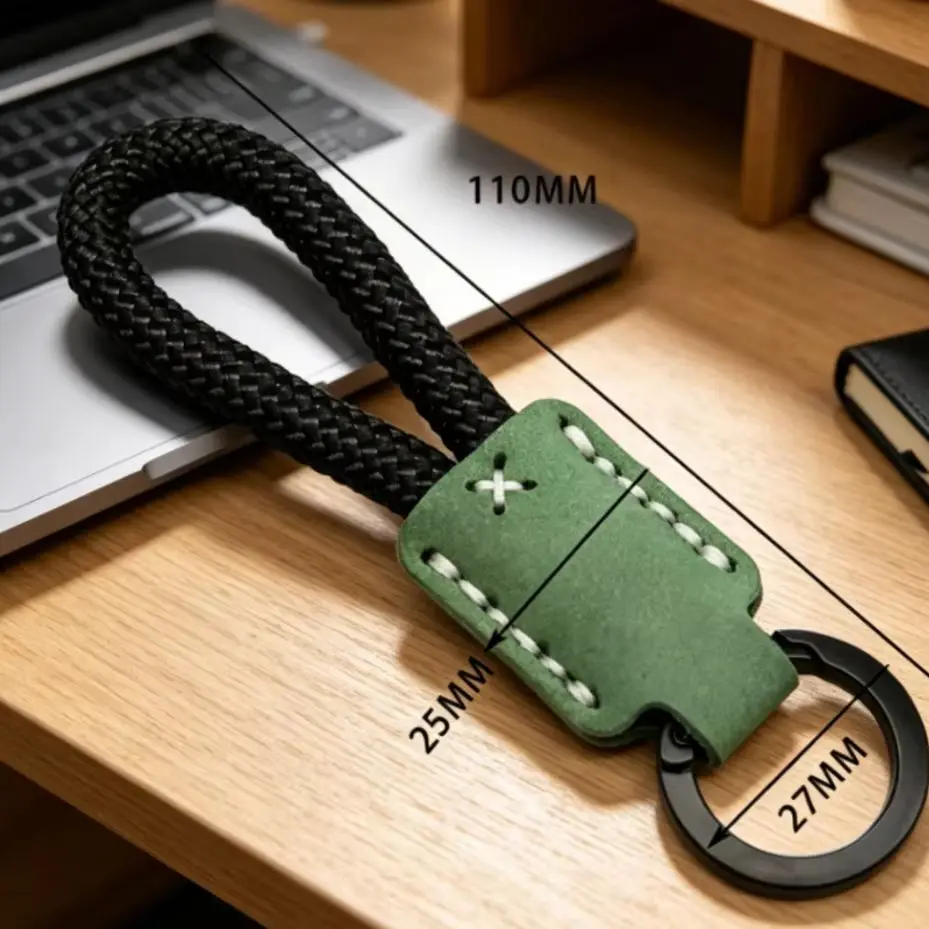 Laser Personalized Genuine Leather Keychain Pendant Woven Rope Keychain Custom Name Number Car Key Chain Ring Aesthetic Keyring