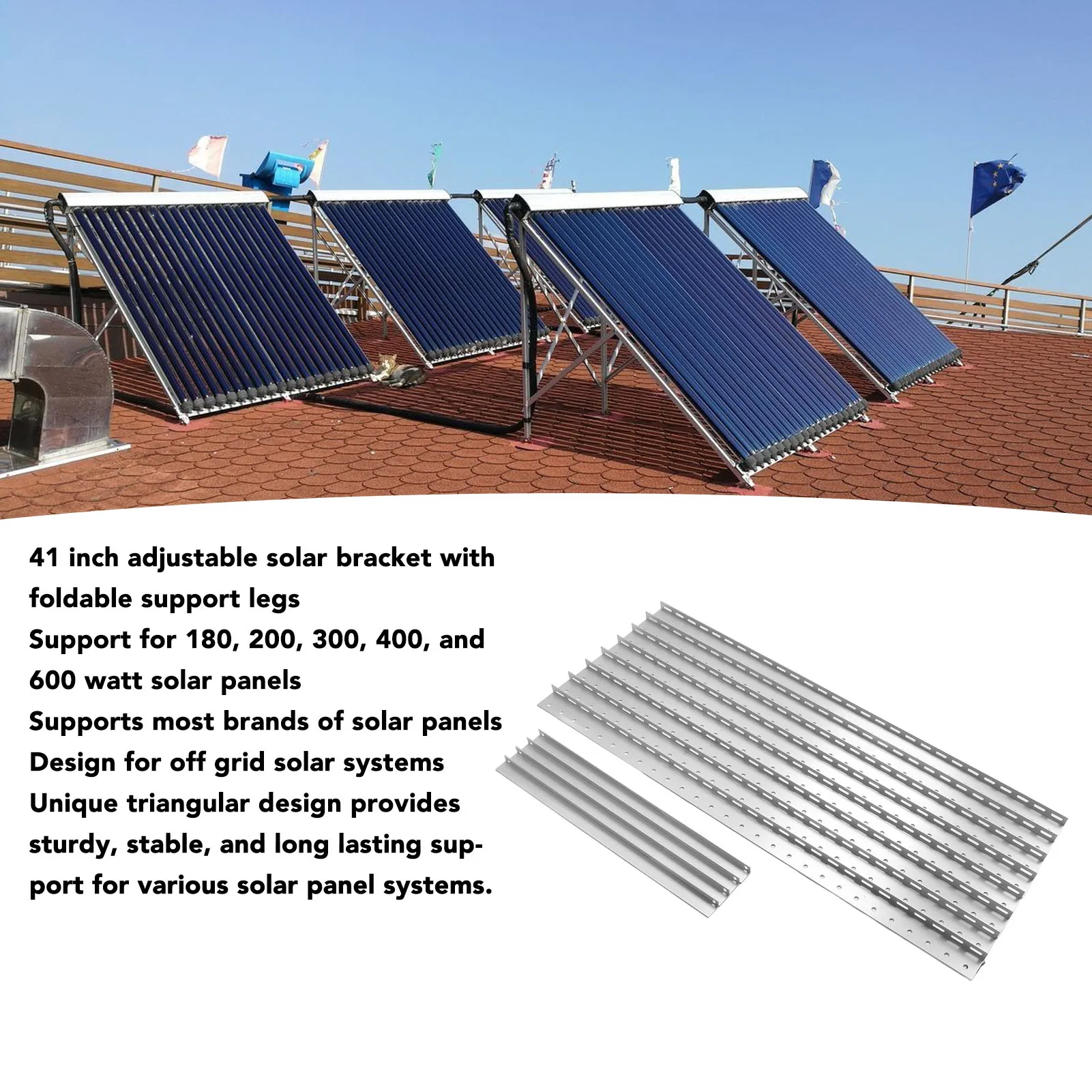 لوحة طاقة شمسية إمالة جبل حامل أرجل قابلة للطي قوية 2 مجموعة لوحة طاقة شمسية إمالة جبل بين قوسين مقاومة للتآكل للسقف ل 180 واط