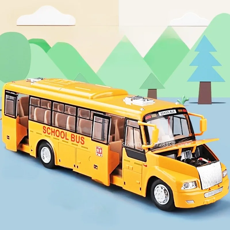 

1:24 Scale School Bus Toy Car Models Alloy Diecast Sound Light Pull Back Door Opened Simulation Vehicles for Kids Birthday Gifts