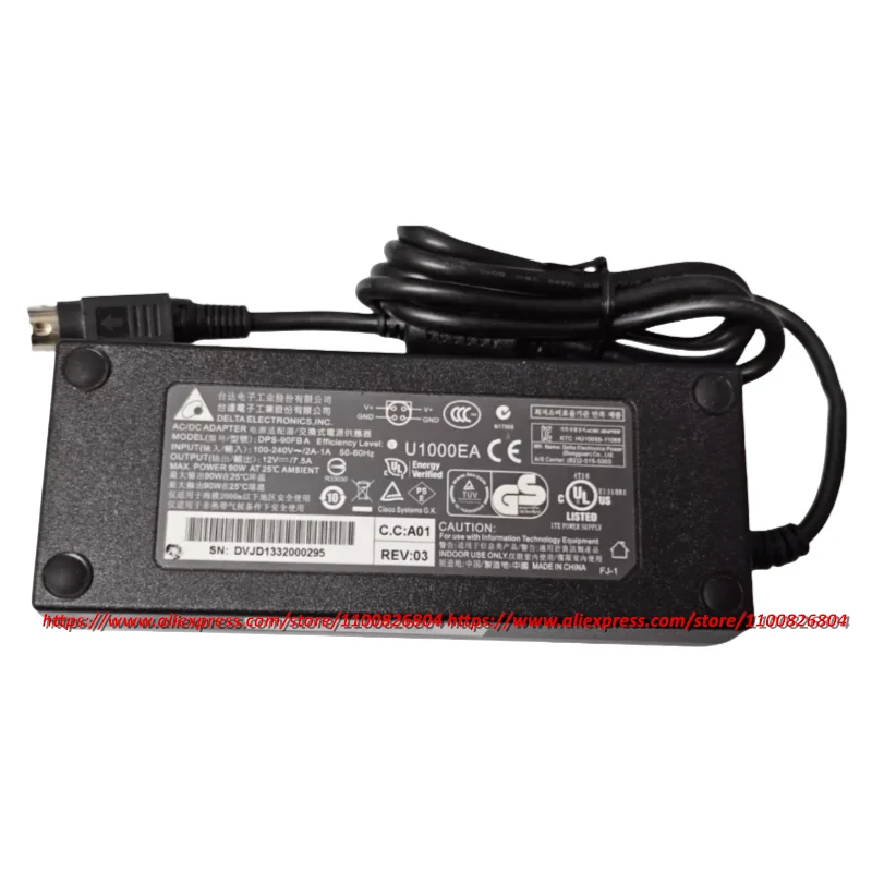 Original DELTA DPS-90FB A 12V 7.5A 90W AC/DC Adapter Charger 4-Pin (Din) Power Supply Genuine RND4000