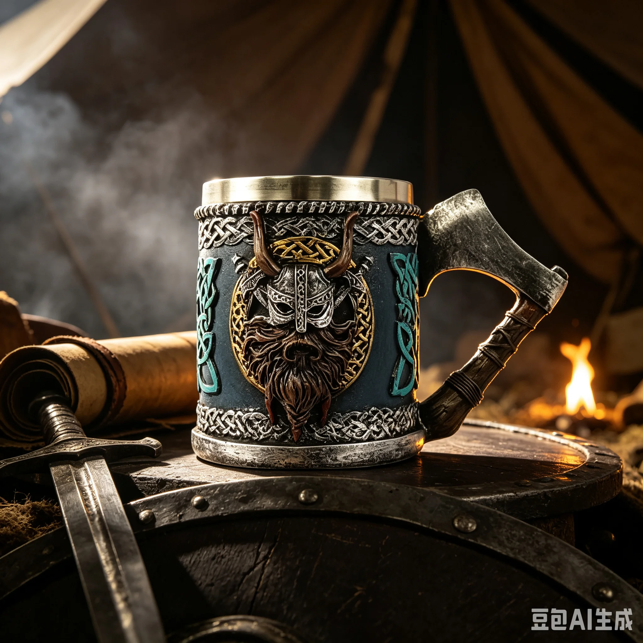 Jarra de Cerveza de Acero Inoxidable con Diseño de Calavera Vikinga, con Asa Individual, Estilo Nórdico, para Halloween