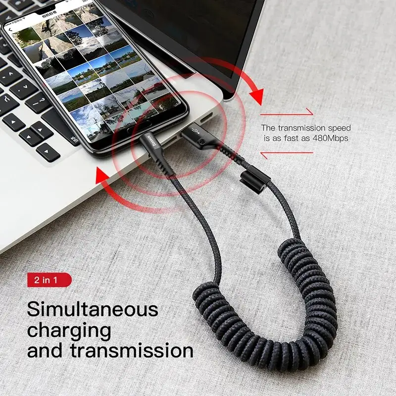 كابل شحن سريع من Baseus نوع C قابل للتمدد لشحن الهاتف في السيارة كابل USB لهواتف سامسونج وشاومي ريدمي USB C - 4