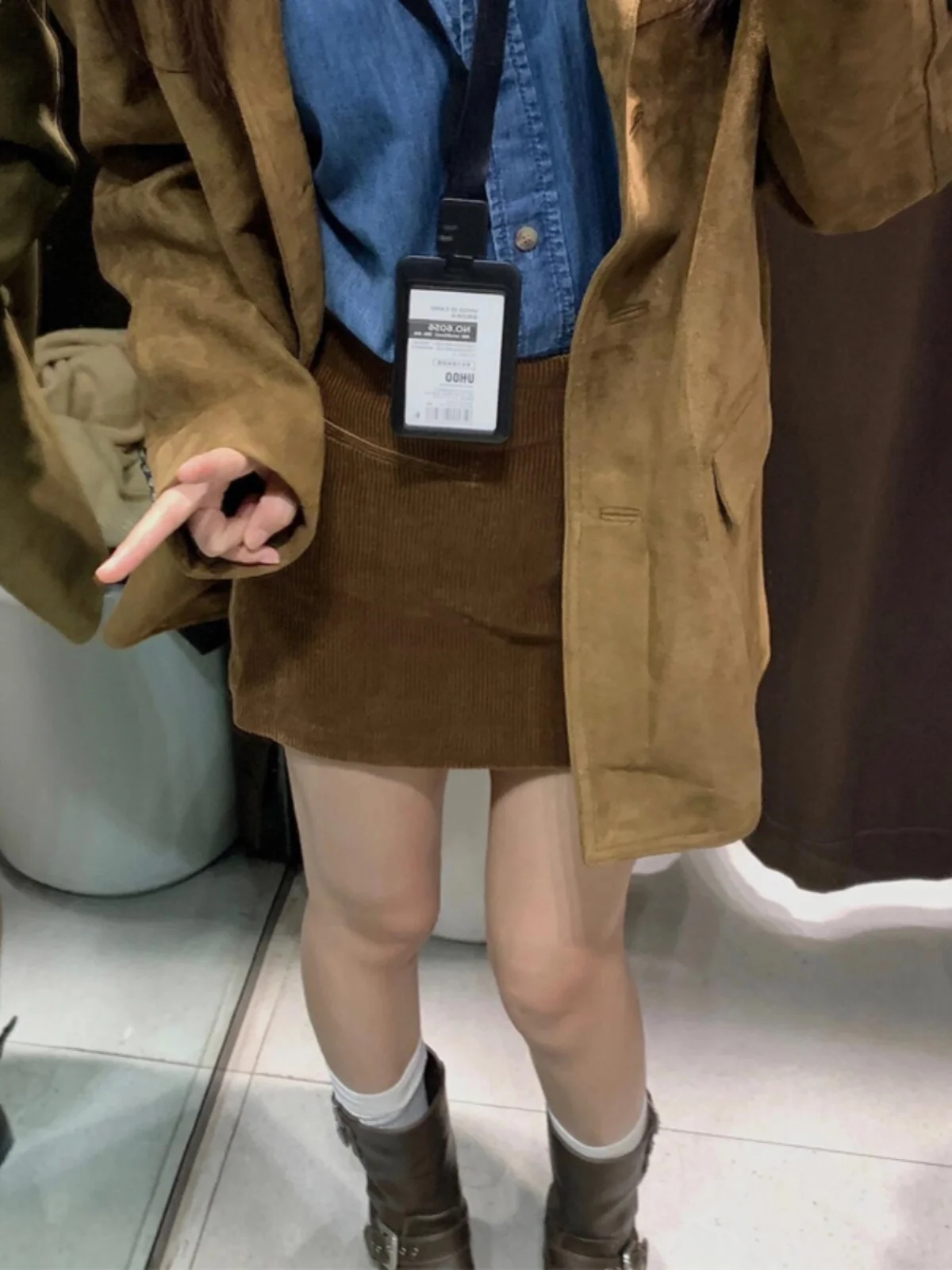 Falda Retro de Pana Marrón para Mujer, Corte Ajustado y Evase, Cintura Media, Otoño Invierno, Estilo Casual para el Trabajo