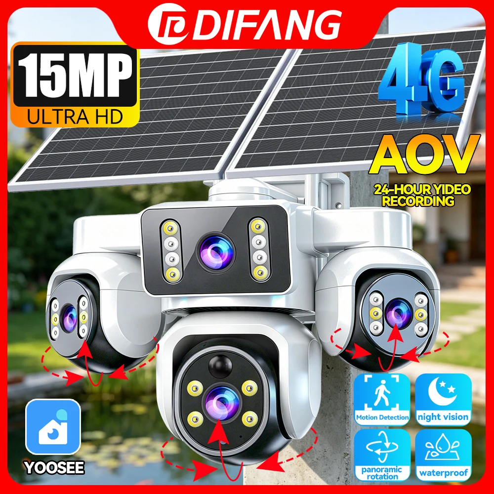 Wire-free Yoosee 15MP 4G AOV Wireless Solar Camera 4G Sim Card Solar CCTV Outdoor Protection Solar Security Camera Battery