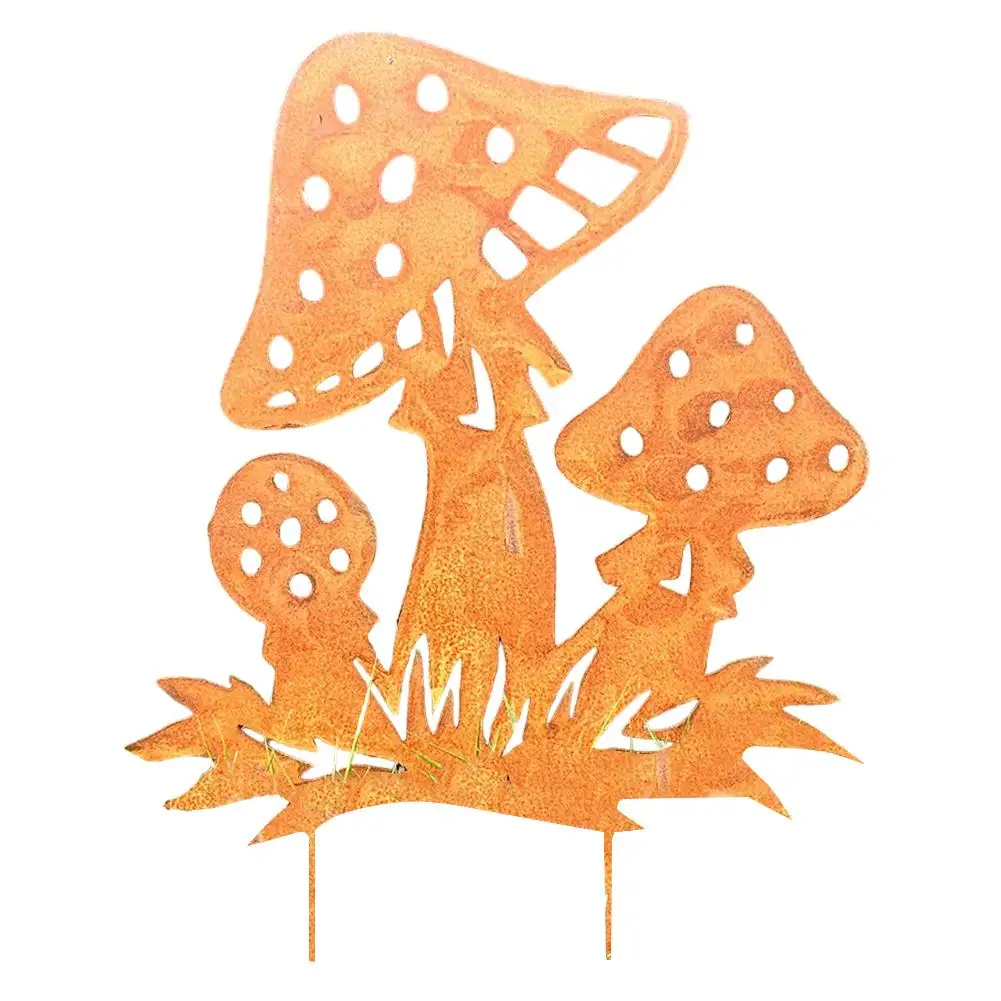 Metal Mushroom Garden Stake with Weather Resistant Rust Finish Suitable for Gardens Flower Beds Balconies and Driveways