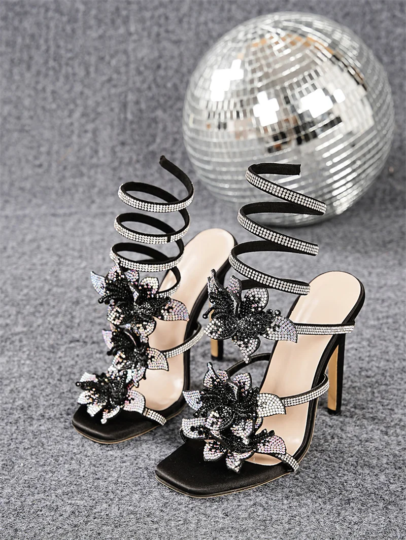 Liyke Gold Sexy Rhinestone Flower Thin High Heels Women Sandals Street Style Narrow Band Ankle Strap Pole Dancing Ladies Shoes Sfc565217f5ba44e2a89dfdfe4277fcacr