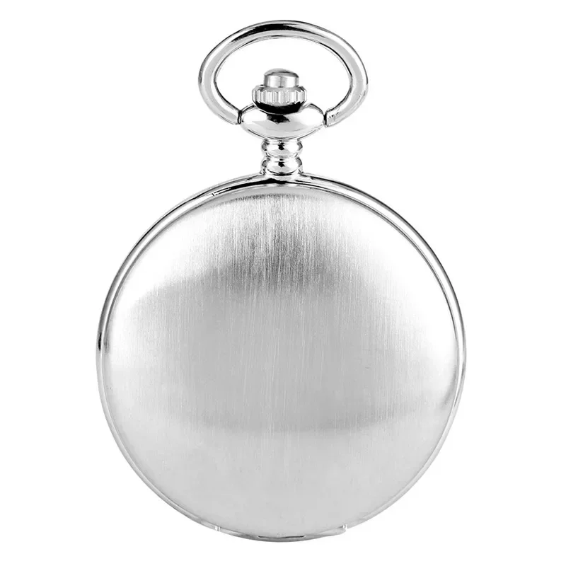 Silver Pocket Watch Smooth  Double Open Hunter Unisex Hand-winding Mechanical Pendant Watches Roman Number FOB Chain Gift
