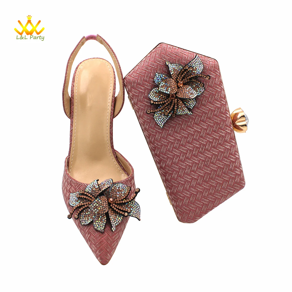 Watermelon Red Pointed Toe Comfortable Shoes Matching Bag Set For Nigerian Women Wedding Party Sandals