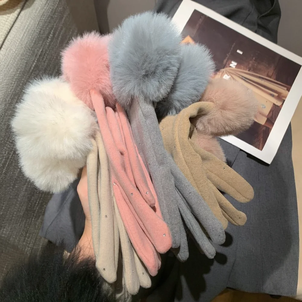 Women Winter Touch Screen Thermal Mittens Fleece Lined Gloves Elegant Soft Warm Breathable Outdoor Cycling Daily Accessories