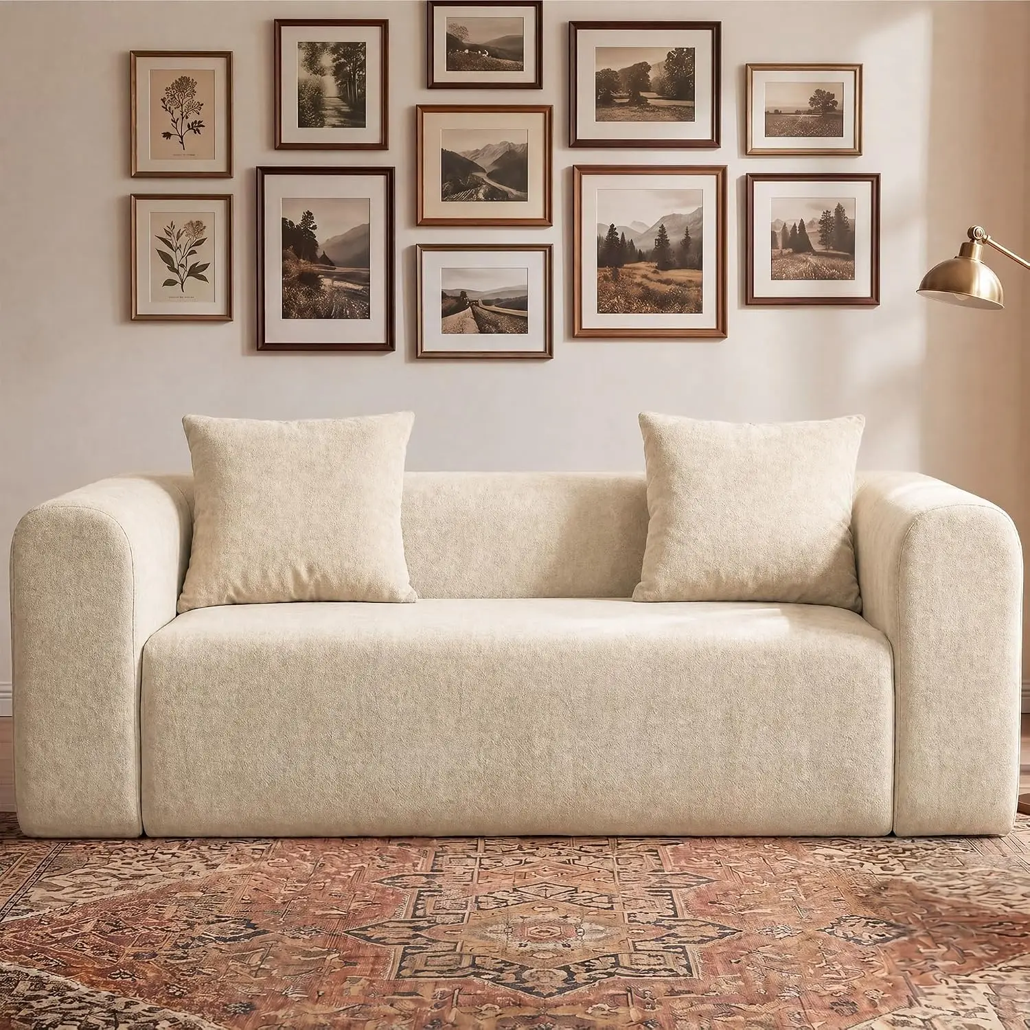 Boneless Cloud Sofa, Deep Seat Loveseat, Soft Knitted Fabric, No Assembly Required, 71 Inch, Beige, Customized