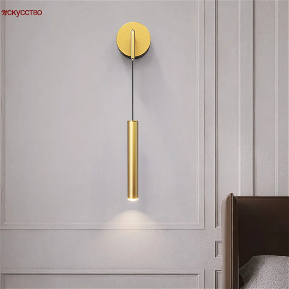 

Minimalist Design Metal Tube Gold Black Led Wall Lamp Home Decoration Corridor Hotel Bedroom Bedside Table Suspend Sconces Light