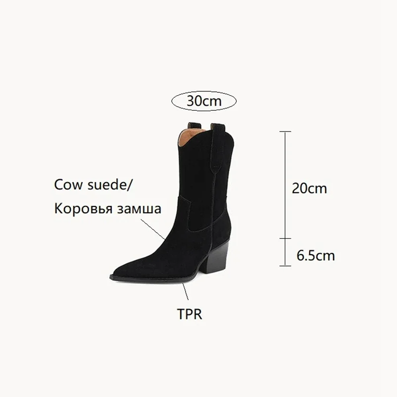 NEW Autumn Women\'s Boots Cow Suede Shoes Women Pointed Toe Chunky Heel Women Boots Winter Short Western Boots Women Cowboy Boots