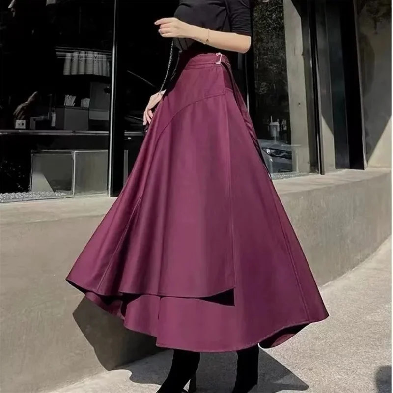 

2025 Ladies Fashion Large Size 4xl Long Skirts Korean Women High Waist Lace Up Maxi Skirt Autumn Feminine Irregular Large Skirt