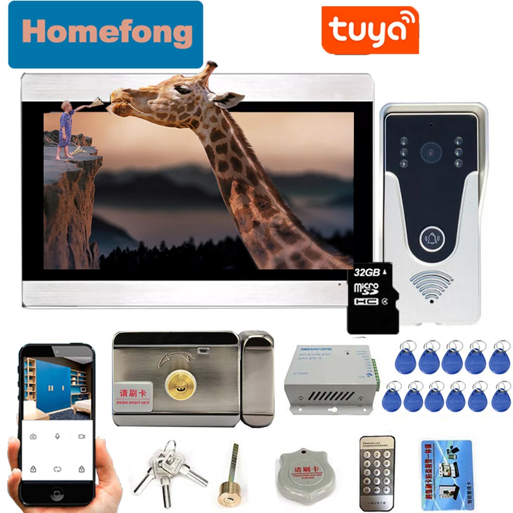 Homefong 7 "RFID Touch Screen Videocitofono Citofono Domestico con Blocco Sblocco Tuya Smart App Telecomando Campanello 1080p