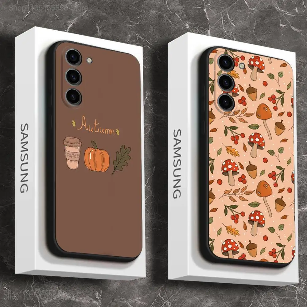 

Autumn leaves pumpkin Phone Case For Samsung Galaxy A 91,80,73,72,71,53,52,51,22,5G Shockproof Soft Black Cover