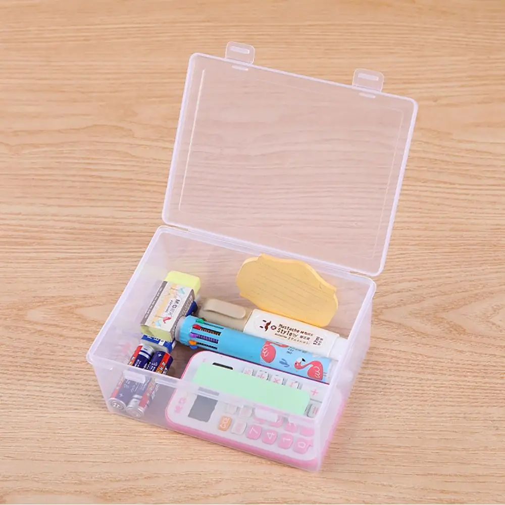 1Pcs Thickened Storage Box Portable Rectangle Plastic Case Transparent Small Medium Large Flip Box