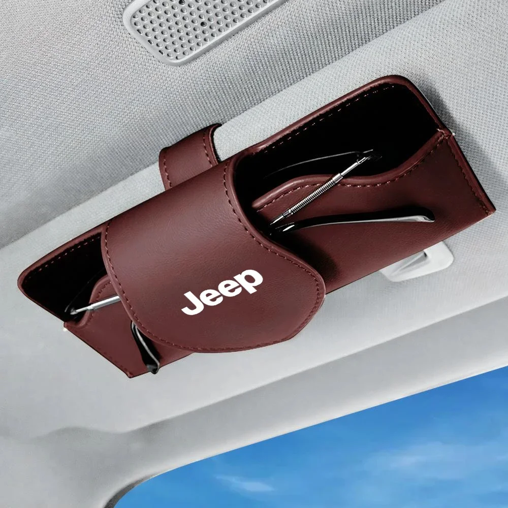 

Protective Leather Car Sun Visor Sunglasses Case for Jeep Renegade Wrangler JK JL All Models Eyeglasses Holder Auto Accessories