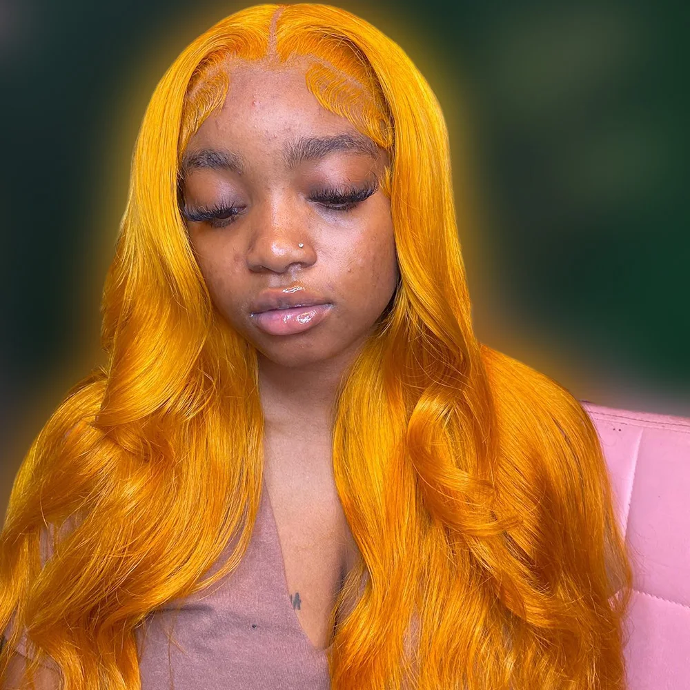 الزنجبيل البرتقالي غلويليس خصلات الشعر المستعار الإنسان 200% الكثافة 5x5 الدانتيل إغلاق الجسم موجة خصلات الشعر المستعار الإنسان لا الغراء قبل قطعها الدانتيل شعر مستعار أمامي