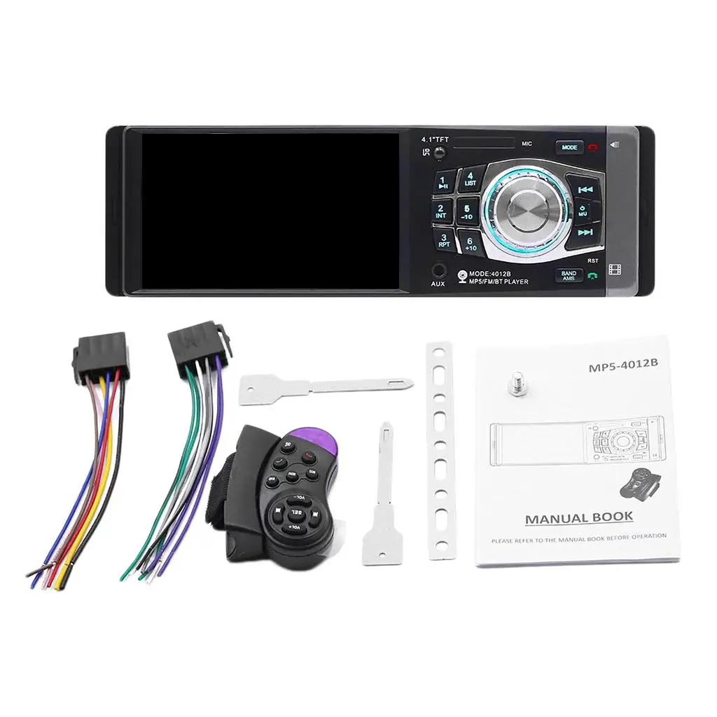 Car MP5 Din 4.1'' Screen Display Auto Audio Video Stereo Radio MP3 MP4 USB TF AUX Ports with Steering Wheel Control