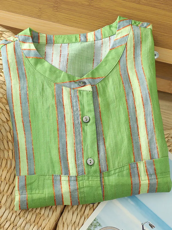 Casual Printed Five-Quarter Sleeve round Neck Shirt Versatile Slimming Lightweight Summer Top for Daily Wear Straight Cut Style 3